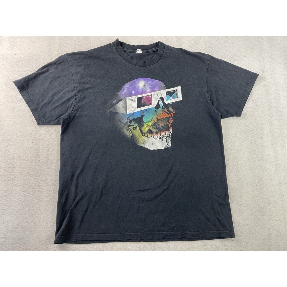 Vintage Size XL Multicolor Skull 3D Glasses Graphic Print Black T-Shirt